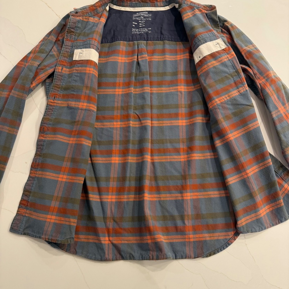 REI Cooperative Mens Large Blue Orange Plaid Flannel Cotton Button Down Shirt